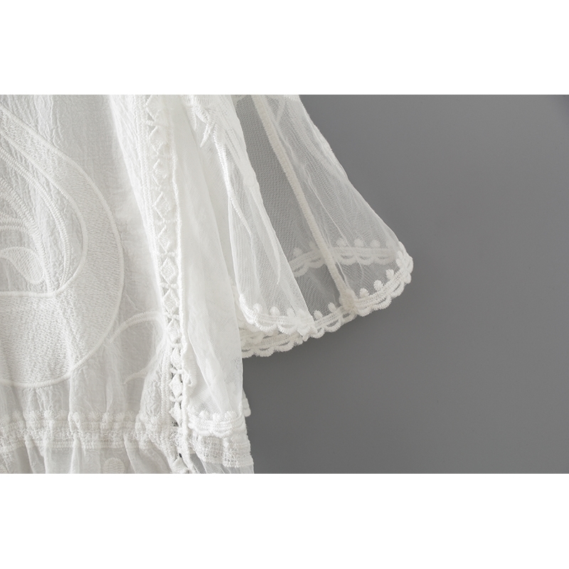 women blouse shirt summer causal floral female tops casual short sleeve loose clothing hollow out blouses 0338 40 210506