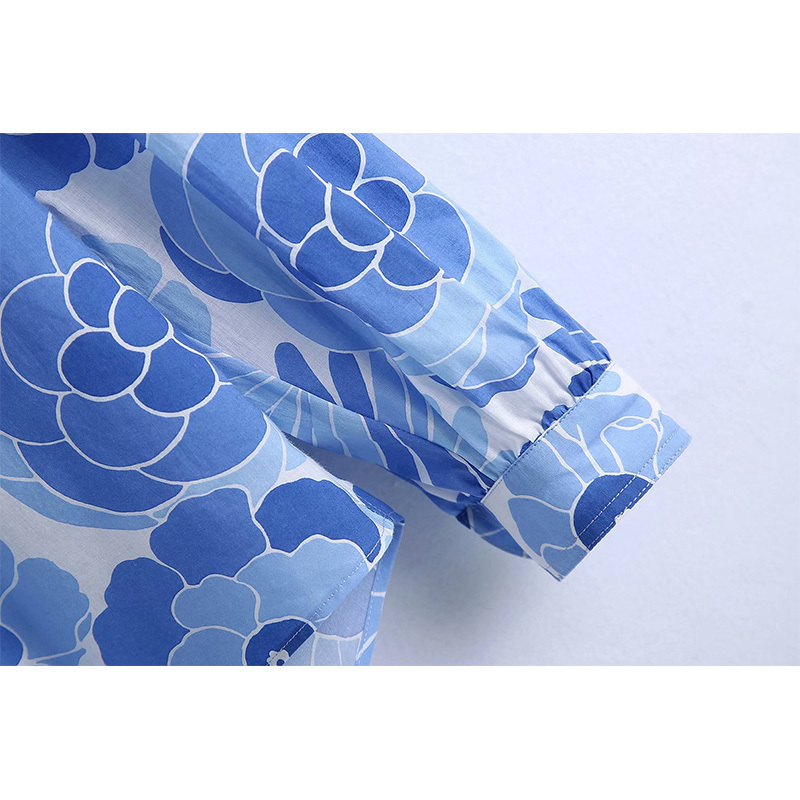 Summer Women Printed Shirt Buttoned Long Sleeves O-Neck Chic Lady Fashion Casual Clothes 210517