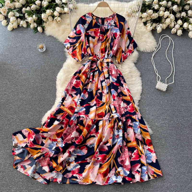 Women Printing Belt Midi-long Dress Round Neck Short Sleeve Arrivals Lady Temperament Fashion Spring Summer 11D555 210525, Black printing
Women Printing Belt Midi-long Dress Round Neck Short Sleeve Arrivals Lady Temperament Fashion Spring Summer 11D555 210525, Black printing