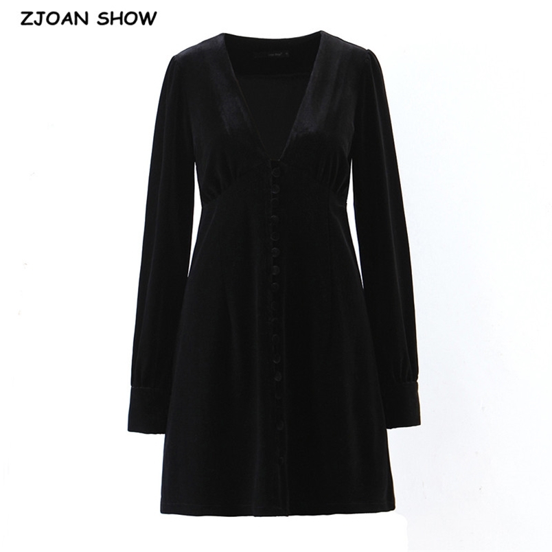 Autumn Winter Retro Deep V neck Long sleeve Velvet Dress French style Women Slim Waist A line Velour Party Dresses Black 210429
Autumn Winter Retro Deep V neck Long sleeve Velvet Dress French style Women Slim Waist A line Velour Party Dresses Black 210429