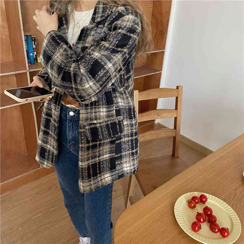 Plaid Office Lady Color-Hit Coats Stylish Women Arrival All Match OL Streetwear High Quality Jackets Blazers 210421