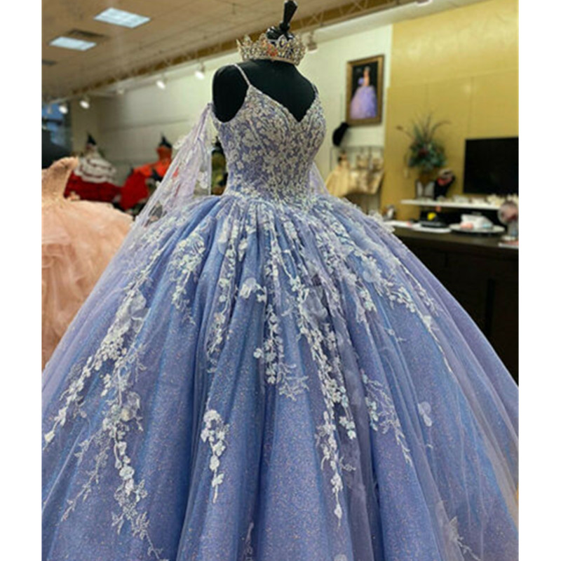 Lilac Quinceanera Dresses Spaghetti Straps Sweet 15 Ball Gown Lace Applique Bead 16 Dress vestidos