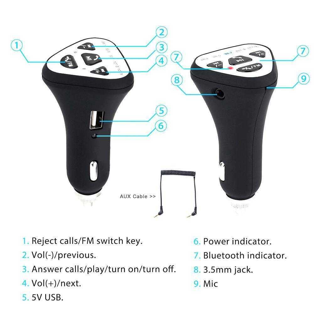 Car Kit Wireless Bluetooth 4.1 AUX Stereo Audio Receiver FM Adapter USB Charger GA