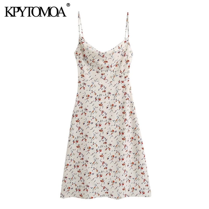 Women Chic Fashion Floral Print Midi Dress Backless Side Zipper Spaghetti Strap Female Dresses Vestidos 210420