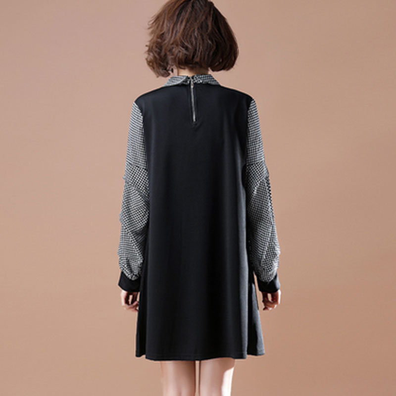 Plus Size Plaid Patchwork Women Spring Autumn Long Sleeve Turn-Down Collar Fashion Ladies Midi Tshirt Dress D0D323N 210416