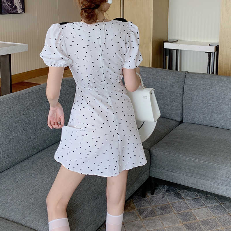 Love Printed White Dress Women Summer Bowtie Polka Dot Female Plus Size Party Sundress V Neck Mini Vestidos Mujer 210601