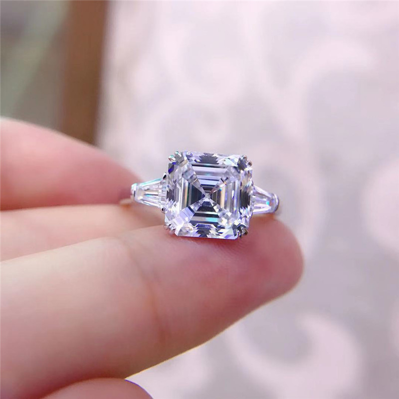 Wedding Rings Original 925 Silver Square ring Asscher Cut Simulated Diamond Engagement Cocktail Women topaz finger Fine Jewelry with box 39ess