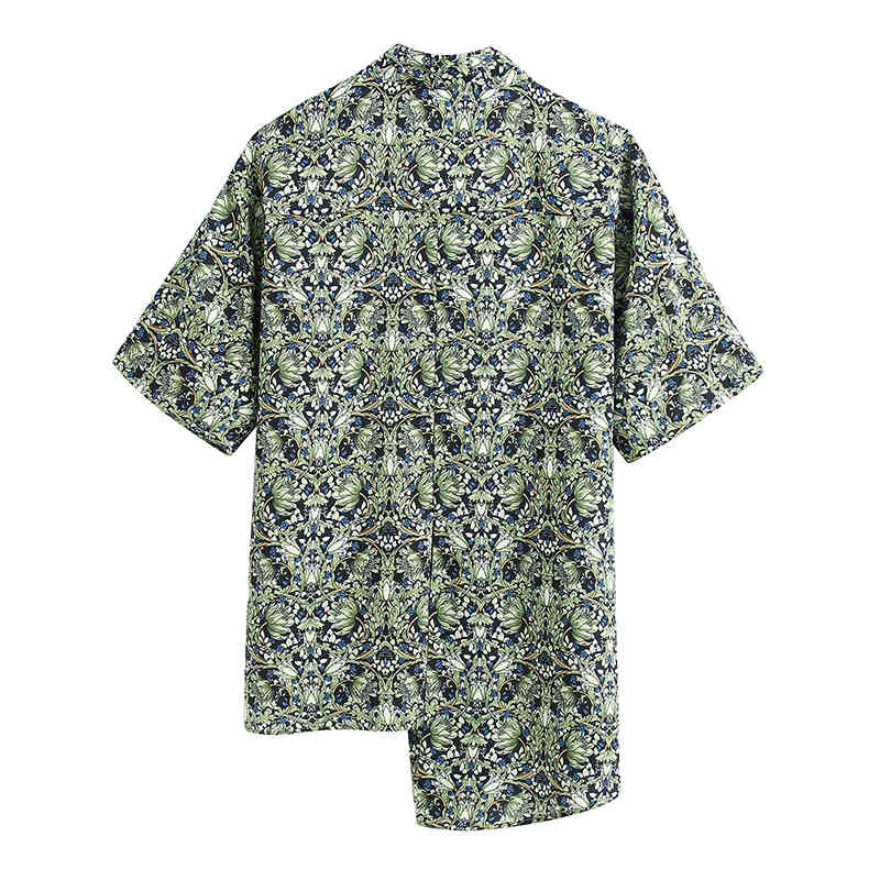 Boho Styles Floral Print Blouse Women Asymmetrical Shirt Tunic Female Batwing Short Sleeve Loose Ladies Tops Haut Femme 210515
