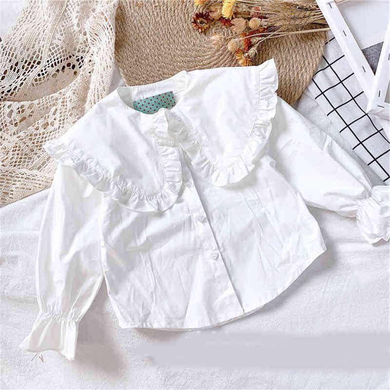 Girl Set Autumn Kid Clothes Big Collar Doll Long Sleeve Shirt + Vest Dress 2Pcs Korean Style Children's Clothing 210515