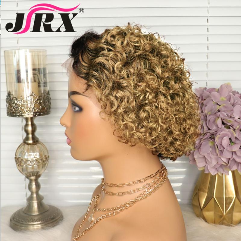 Lace Wigs Colored Human Hair 13x6 1b/30 Ombre Blonde Pixie Cut T Part Front Wig Short Bob Curly Remy 150% 180% Density