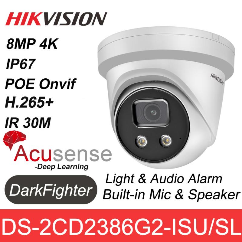 

Cameras Hikvision 8MP IP Camera 4K POE AcuSense DS-2CD2386G2-ISU/SL H.265+ DarkFighter IP67 IR 30M Built-in Mic & Speaker Light Alarm