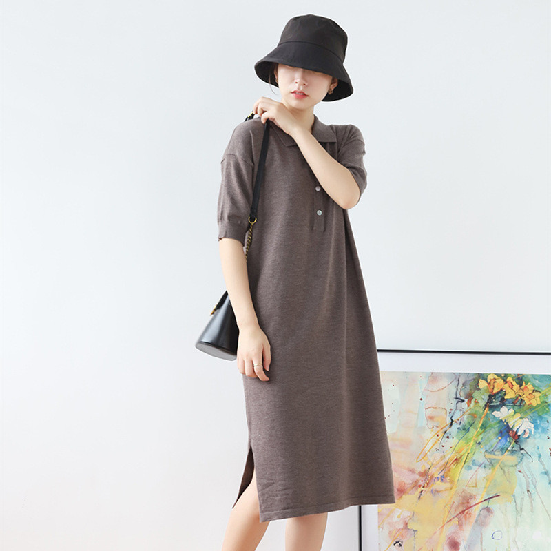 Classic Fashion Wool Sweater Dress Early Autumn Casual POLO Lapel Mid-sleeve Loose High Waist Knitted 210520, Brown
Classic Fashion Wool Sweater Dress Early Autumn Casual POLO Lapel Mid-sleeve Loose High Waist Knitted 210520, Brown