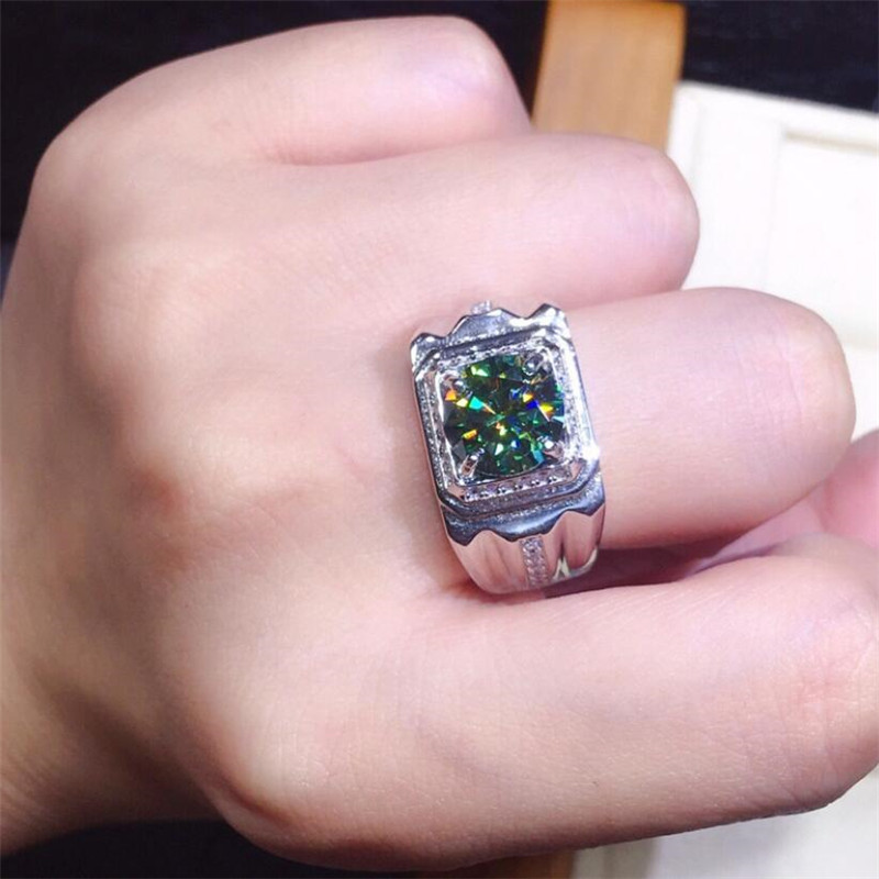 2CT Wedding Rings - Sterg Sier Round Cut Emerald CZ Dia Gemstones Adjustable Ring