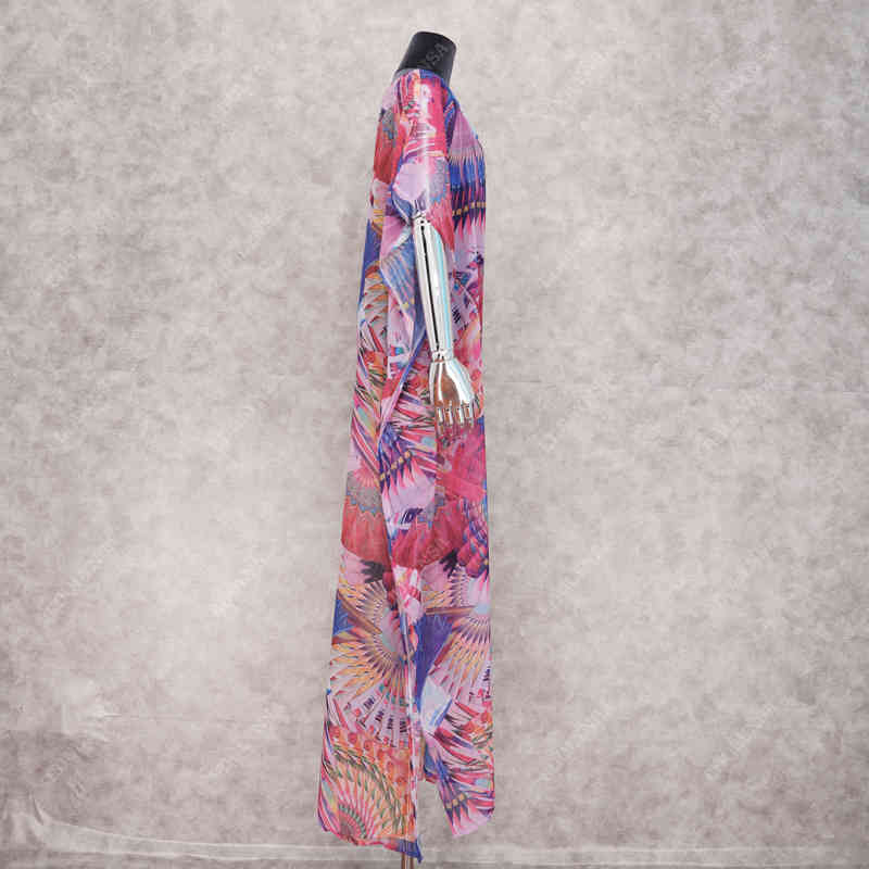 Sheer Bikini Cover-ups Bohemian Printed Loose Summer Beach Dress Chiffon Tunic Women Wear Swim Suit Cover Up Q1061 210420