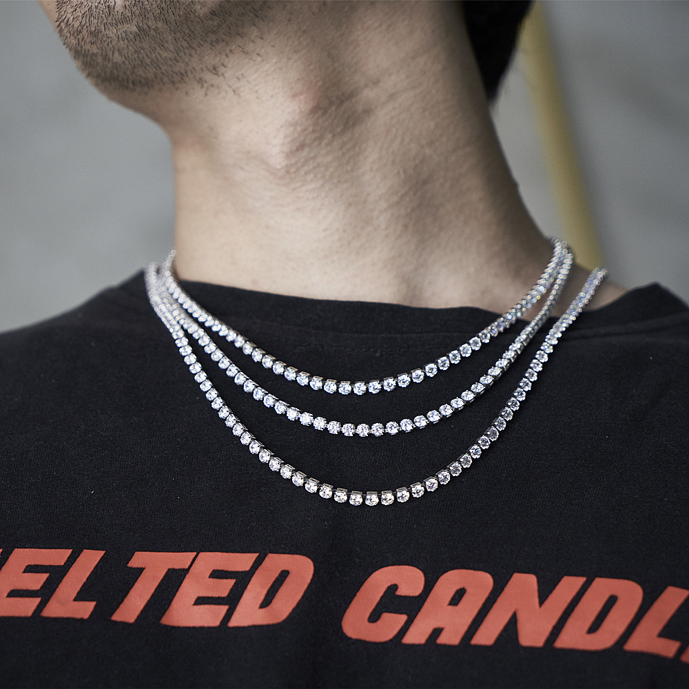 4mm Unisex Stainless Steel Tennis Chain Round CZ Cubic Zircon Classic Link Choker Hip Hop Necklace 24 inch