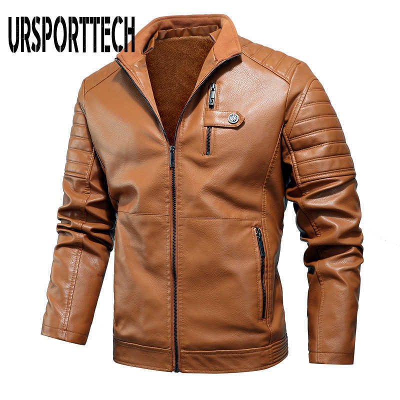 Winter Motorcycle Jacket Men Warm Thick Fleece Leather Jacket Man Biker Punk Vintage PU Leather Jacket Windbreaker Coat 210528