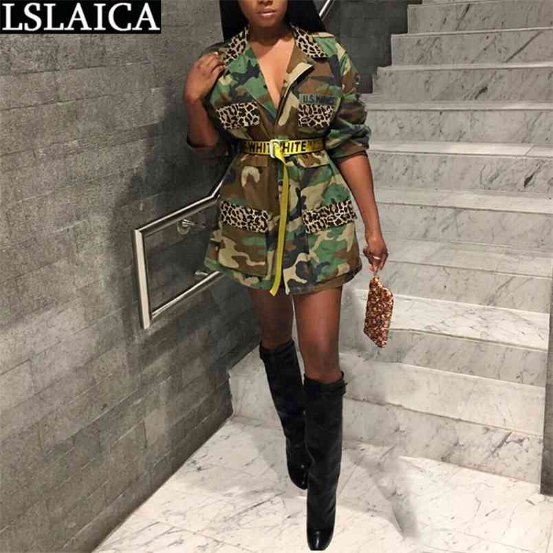 Shirt Dress Women Fashion Sale Casual Slim Party Dresses Camouflage Pocket Turn Down Collar Long Sleeve Vestiti Donna 210515