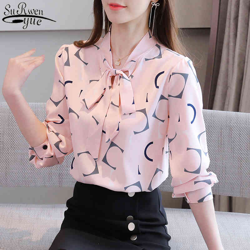 Women's Chiffon Blouse Printed Long Sleeve Autumn Shirts Western Style Fashion Bottoming Shirt Feminine 11449 shirt 210427