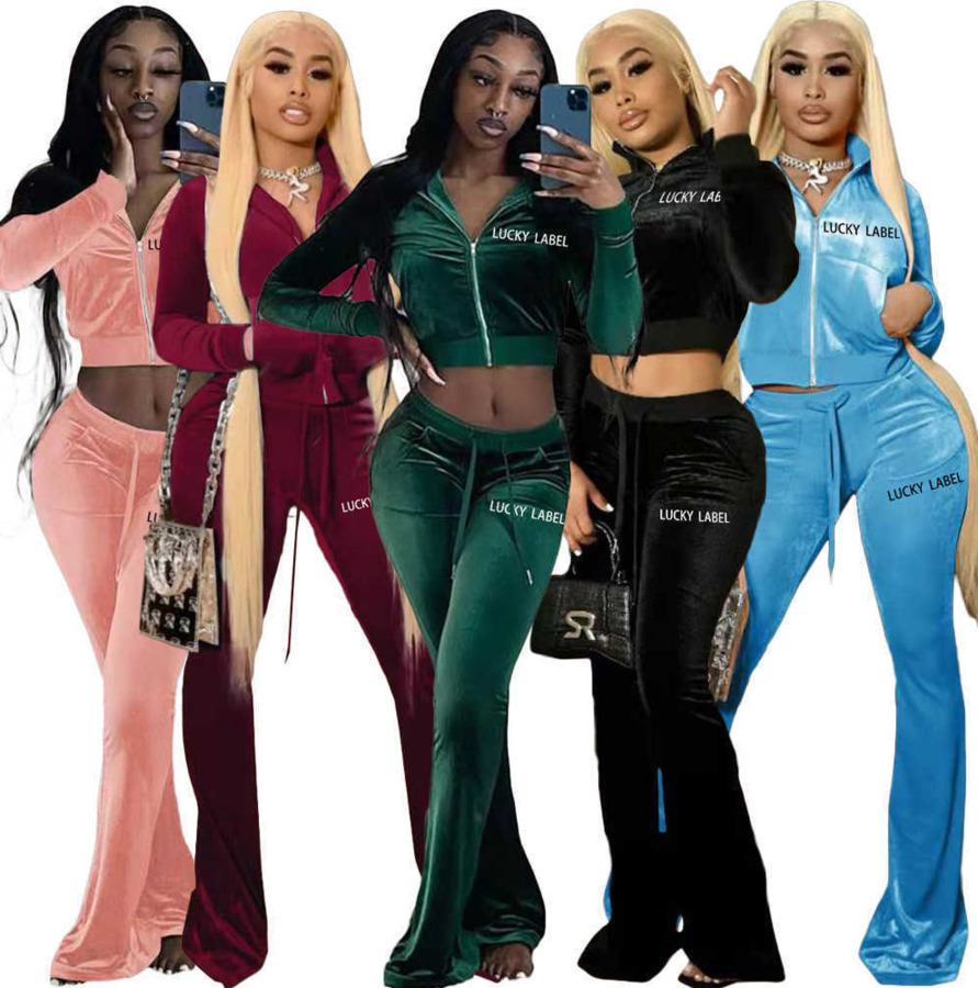Designer Women Velvet Tracksuits Solid 2 Piece Pants Outfits Letter Embroidery Zipper Long Sleeve Jacket + Bell Bottom Wid Leg Pants 896, Burgundy
Designer Women Velvet Tracksuits Solid 2 Piece Pants Outfits Letter Embroidery Zipper Long Sleeve Jacket + Bell Bottom Wid Leg Pants 896, Burgundy