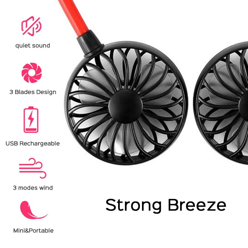 Portable Fan Hand Free Personal Mini USB Gadgets Rechargeable 360 Degree Adjustment Head Hanging Neck Fans for Travel Outdoor220
