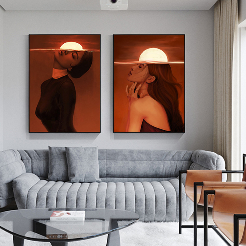 Abstract Girl Sunrise Red Pictures Canvas Painting Wall Art For Living Room Modern Decorative Picture NO FRAME