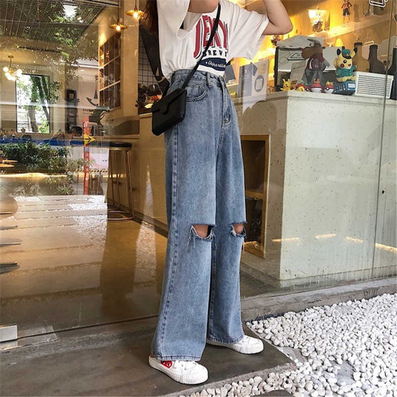 Spring Autumn Jeans Women High Waist Loose Wide Leg Jeans Long Pants Straight Tube Street Hip Hop Bf Female Trousers Jeans 210702