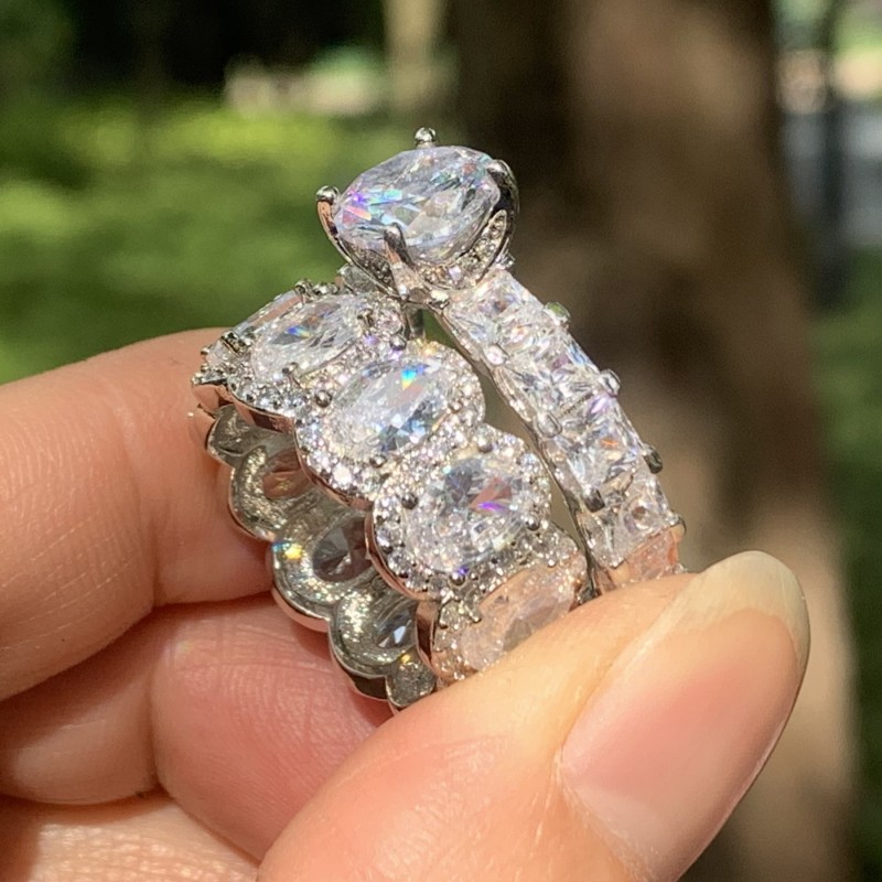 Choucong Brand Luxury Jewelry Couple Rings 925 Sterling Silver White Topaz CZ Diamond Eternity Party Handmade Women Wedding Enagement Bridal Ring Set 