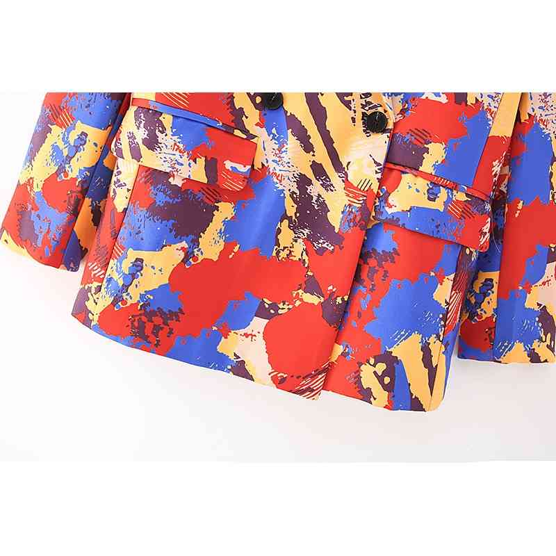 fashion women scrawl print blazer office ladies pocket jackets casual female double breasted suits girls chic sets 210430