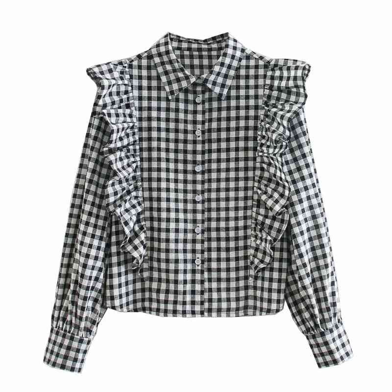 Spring Women Cascading Ruffle Plaid Blouse Female Long Sleeve Shirt Office Lady Loose Tops Blusas S8397 210430
