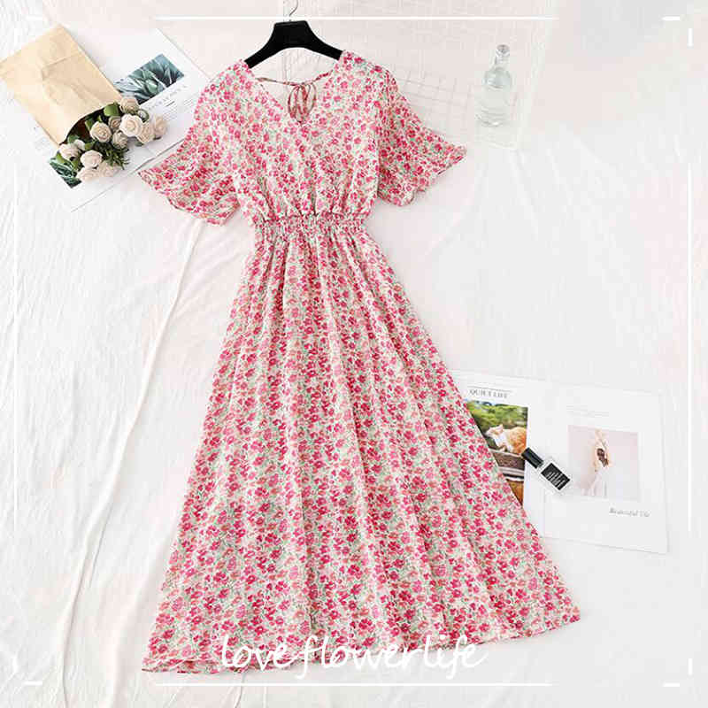 Floral print Women Dress Summer V-neck Slim High Wasit Long Dress Bohemia Ruffles Beach Dresses Short Sleeve Vestidos 210521
Floral print Women Dress Summer V-neck Slim High Wasit Long Dress Bohemia Ruffles Beach Dresses Short Sleeve Vestidos 210521