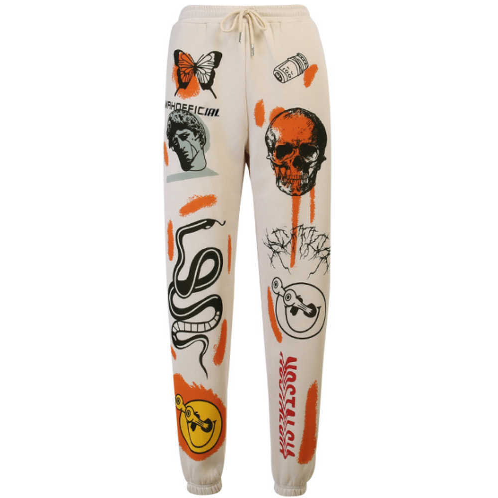 Women Sweat Harajuku Butterfly Skull Printed Trousers Jogger Drawstring Cargo Pant Loose Streetwear Casual Sweatpant Autumn 211006 Z260314