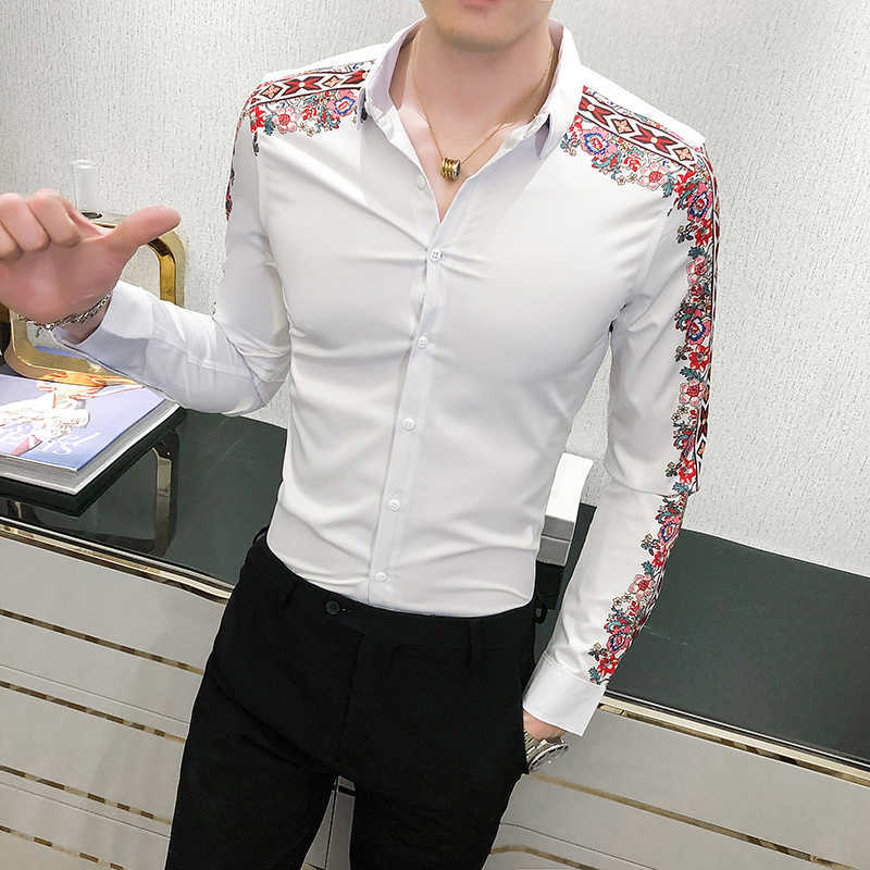 Men Shirt Long Sleeve Slim Fit Streetwear Casual Floral Shirts Formal Dress Social Party Blouse Men Clothing Chemise Homme 210527, Black
Men Shirt Long Sleeve Slim Fit Streetwear Casual Floral Shirts Formal Dress Social Party Blouse Men Clothing Chemise Homme 210527, Black
