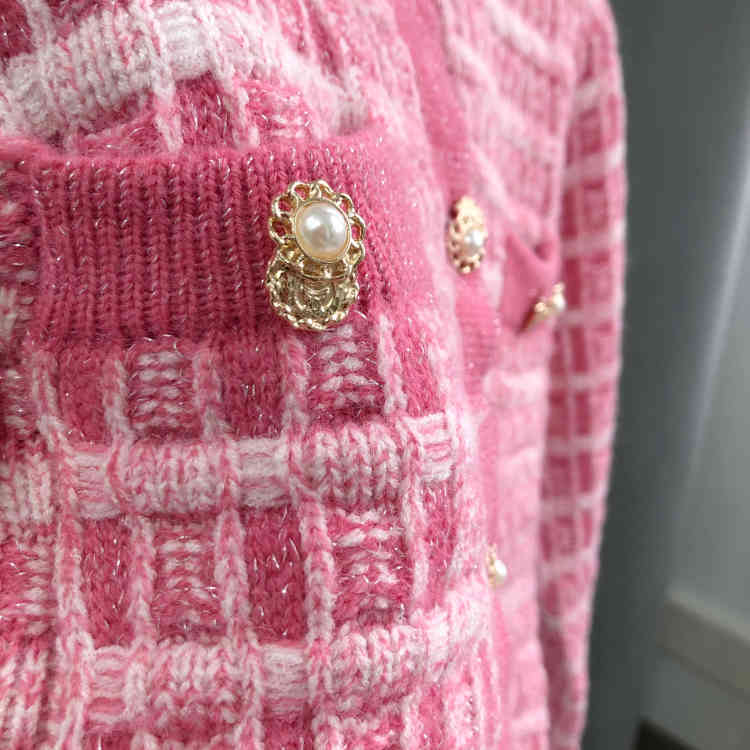 Spring Autumn Elegant Women Pink O-Neck Knitted Cardigans Single-Breasted Slim Chic Sweater Female Tops 210519