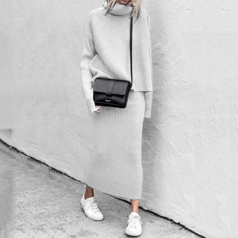 Women's Tracksuits Two Piece Set High Neck Sweater Knit Tracksuit Women Waist Skirt Suit Spring Autumn Winter Clothes, Gray
Women's Tracksuits Two Piece Set High Neck Sweater Knit Tracksuit Women Waist Skirt Suit Spring Autumn Winter Clothes, Gray