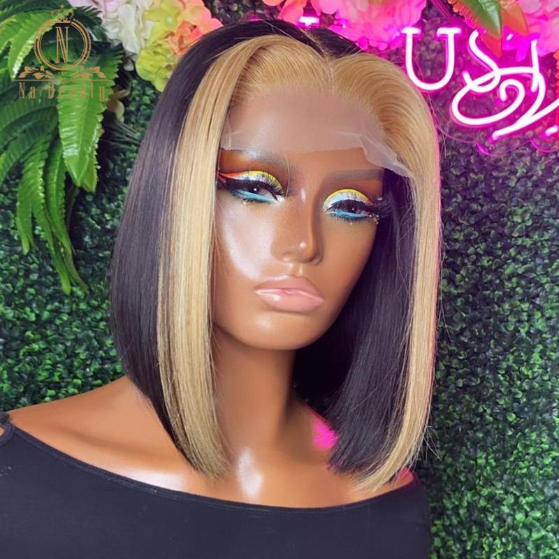 Lace Wigs Highlight Blonde Colored Blunt Cut Short Bob 13x6 Front Human Hair For Black Women HD Frontal Wig Nabeauty