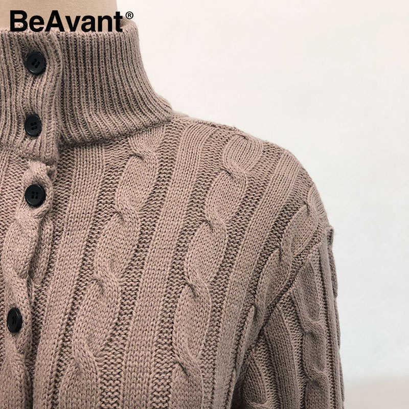 BeAvant Casual stand collar women knitted dress Autumn winter long sleeve button dress High street style female sweater dress 210709
