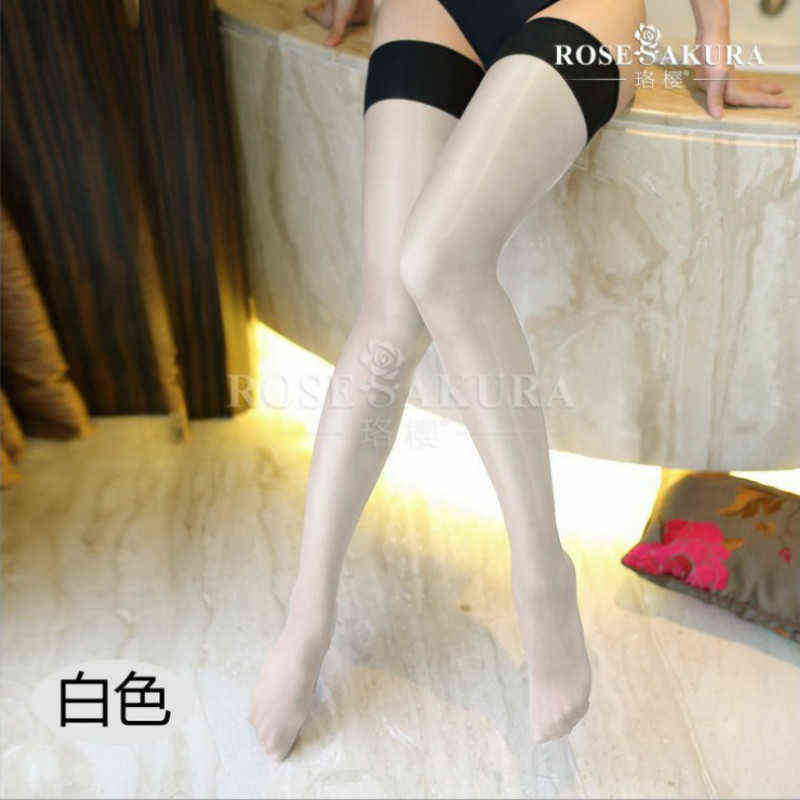 30d Women Contrast Thigh High Stockings multicolor Sheer Stay Up Vintage long shiny Glossy Over Knee oil flashing Leggings Y1119