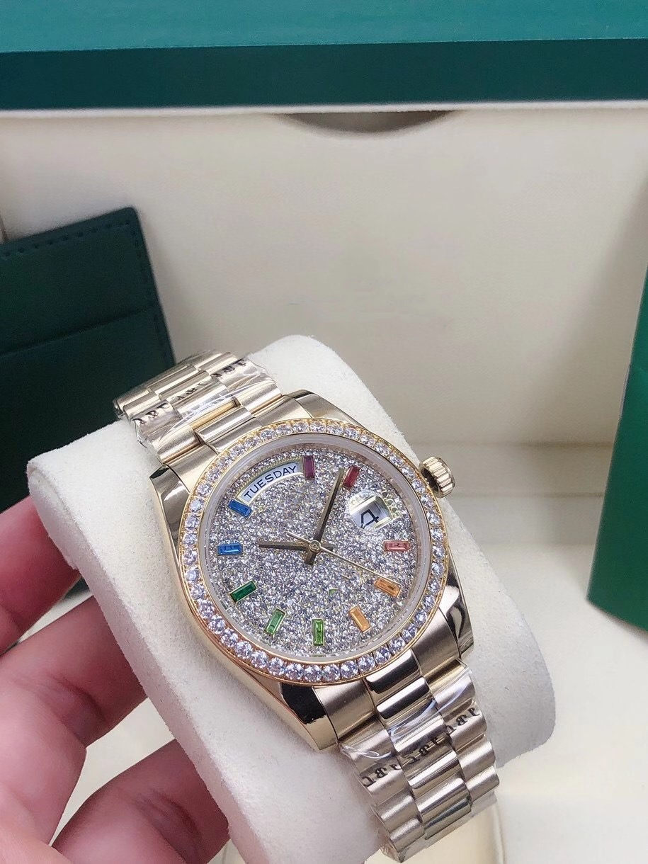Mens Watches Full Diamond Iced Out Automatic Mechanical Stainless Steel Women's Wristwatches High Quality 36MM Daydate Party Gifts Man Watch Lady Wristwatch