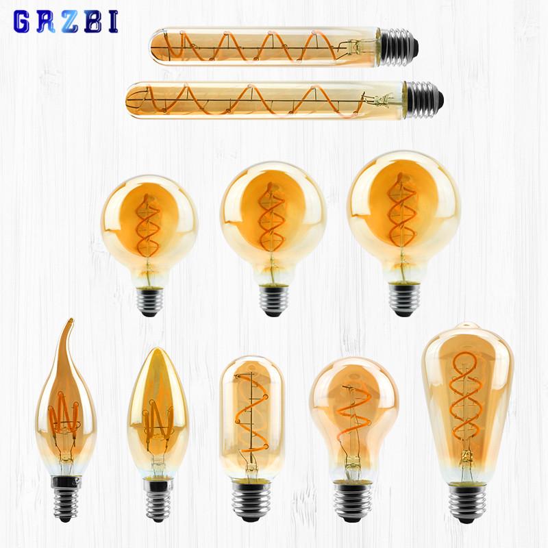 

Bulbs Retro Spiral Filament LED Bulb A60 C35 ST64 T45 G80 G95 G125 T1225 4W E27 220V Dimmable Edison Lamp 2200K Warm Yellow Light