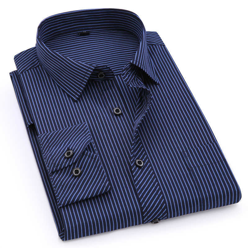 Plus Large Size 8XL 7XL 6XL 5XL 4XL Mens Business Casual Long Sleeved Shirt Classic Striped Male Social Dress Shirts Purple Blue 210721