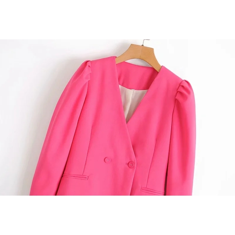 fashion women long suits autumn pink v-neck female jackets casual button-fly ladies coats sleeve girls jacket 210527