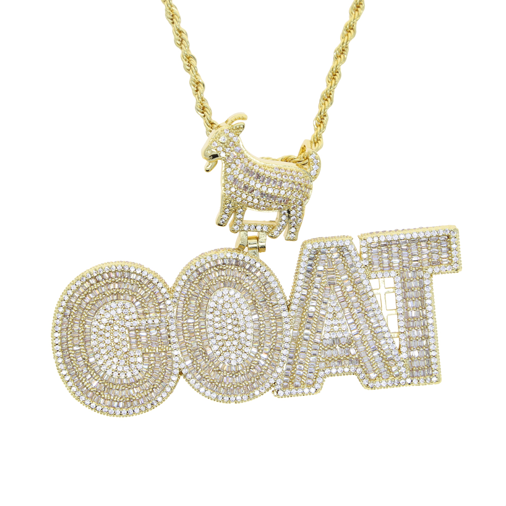 Men's Iced Out Bg Hip Hop Goat Pendant Necklace Full Paved Baguette CZ Tennis Chain Brass Copper 2024 dh5727163