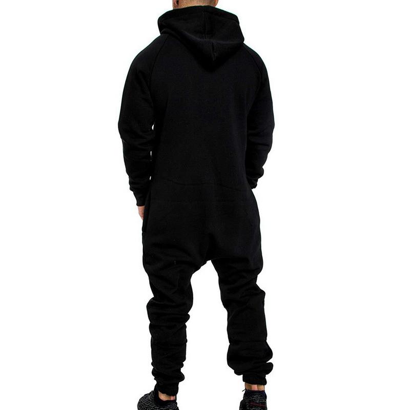 Men's Tracksuits 2021 Mens Pure Color Splicing Jumpsuit Men One-piece Garment Pajama Playsuit Zipper Hoodie Male Onesie Jumpsuits Overalls H