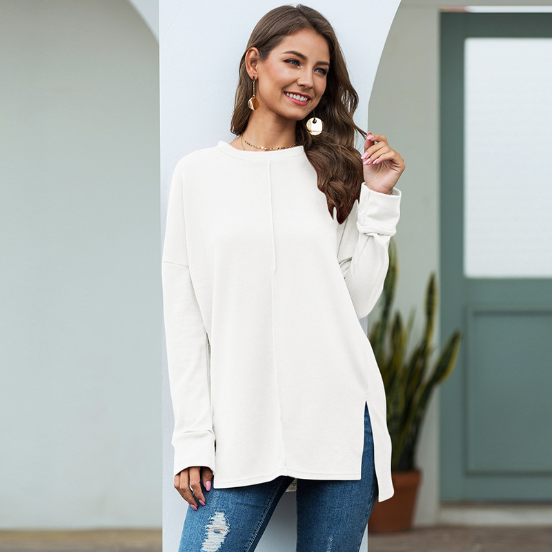 Women T shirt for Spring Autumn Casual loose o-neck long sleeve thick t female Solid women tops s 210524