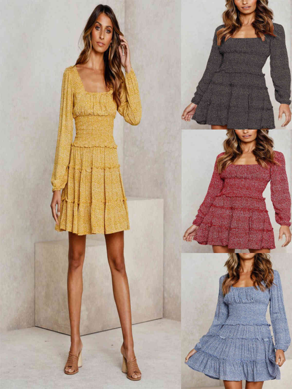 Women's Dresses Style Square Ne Bubble Long Sleeve A-line Skirt Lily Ruffle Loose in Autumn and Winter of 2021, Black;gray
Women's Dresses Style Square Ne Bubble Long Sleeve A-line Skirt Lily Ruffle Loose in Autumn and Winter of 2021, Black;gray