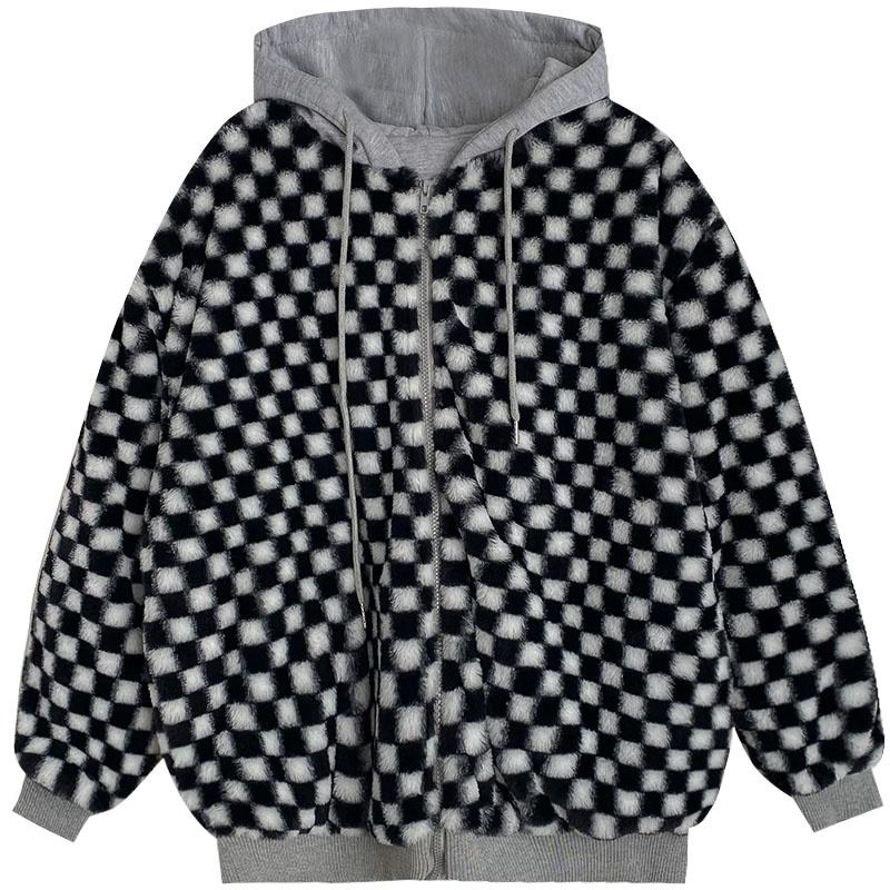 Women's Jackets Plaid Coat Plush Stitching Jacket Women Fashion High Street Hooded 2021 Winter Loose Contrast Outwear Top, Black;brown
Women's Jackets Plaid Coat Plush Stitching Jacket Women Fashion High Street Hooded 2021 Winter Loose Contrast Outwear Top, Black;brown