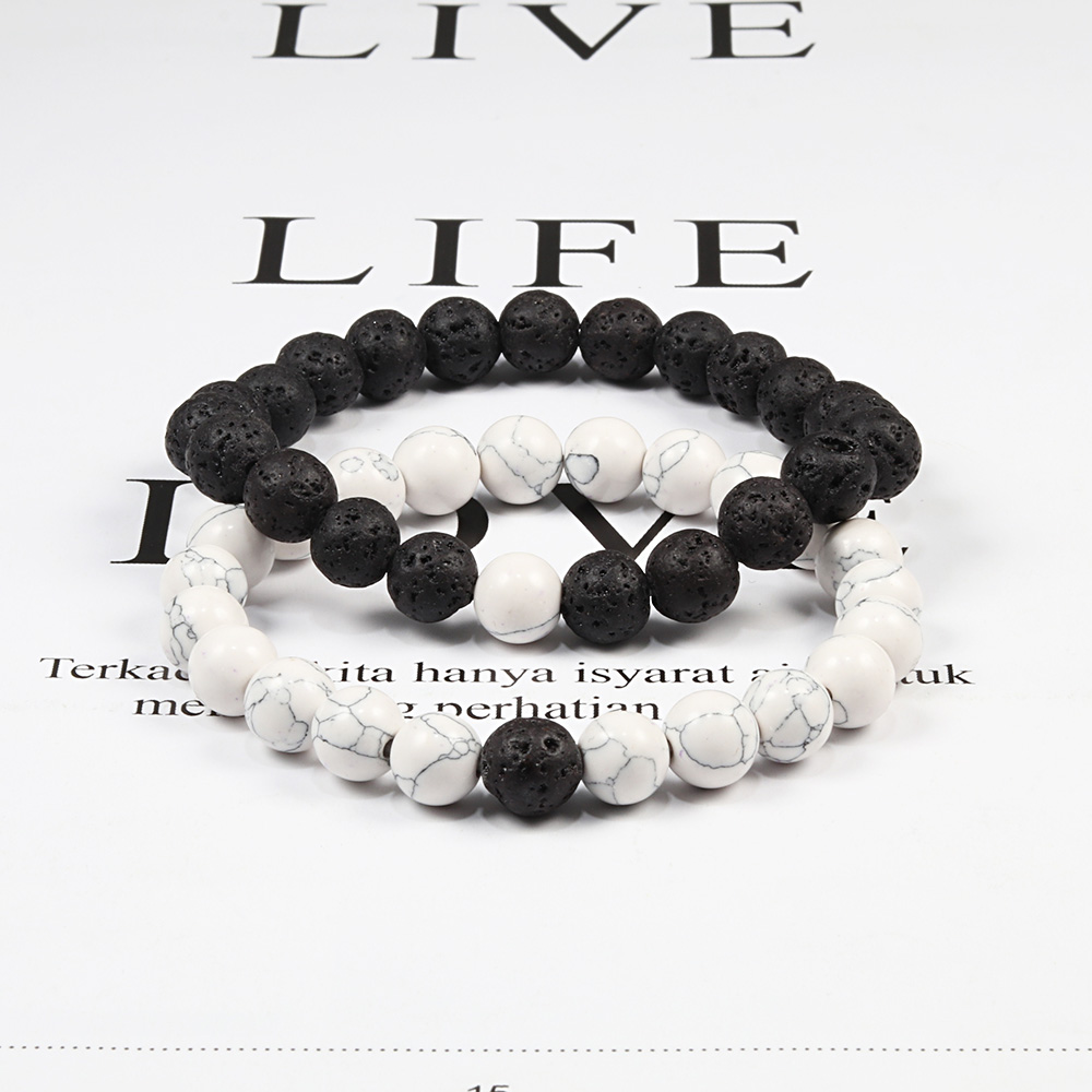 Set Bracelet Couples Distance Bla White Natural Lava Stone Tiger Eye Beaded Yoga Bracelets for Men Women Elastic Rope Jewelry