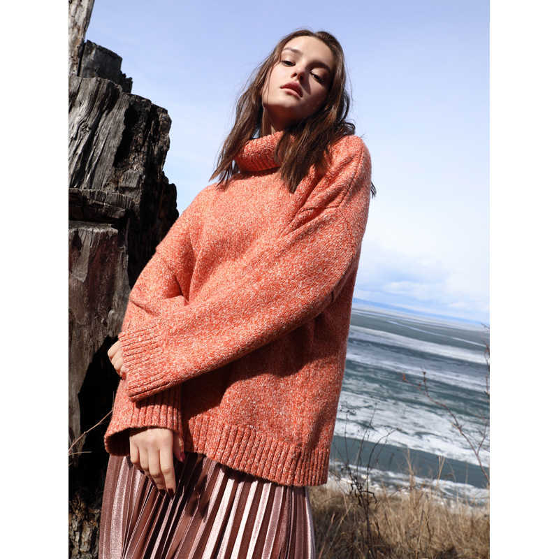 Turtleneck Pullover Sweater Winter Women Causal Solid Thick Loose Warm Female Knitted 11840245 210527