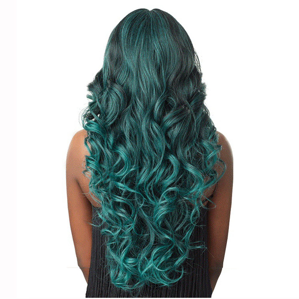 WoodFestival green wig long curly synthetic natural wavy wigs black ombre hair women fashion