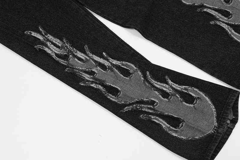 IEFB High Street Fashion Skull Embroidery Splicing Straight Tube Wide Leg Pants Men's Hip Hop Loose Black Jeans Trousers 211111